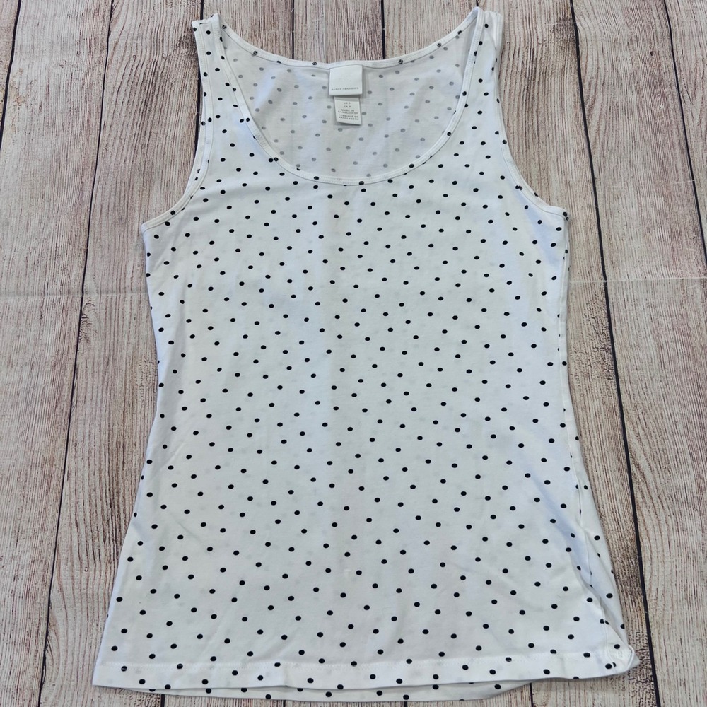 H&M Basics Womens White Black Polka Dot Scoop Neck Tank Top Size S 0565379-9